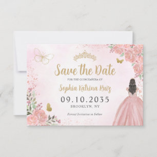 Save The Date Floral rose or princesse Anniversaire Quinceanera