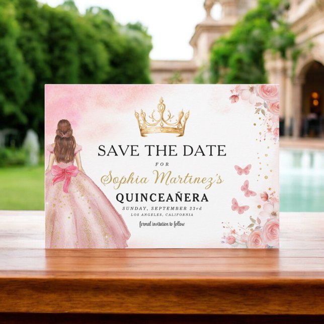 Save The Date Floral rose or princesse Anniversaire Quinceanera (Créateur téléchargé)