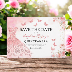 Save The Date Floral rose or princesse Anniversaire Quinceanera