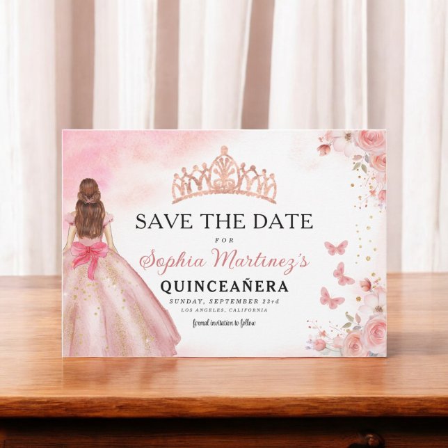 Save The Date Floral rose or princesse Anniversaire Quinceanera (Créateur téléchargé)