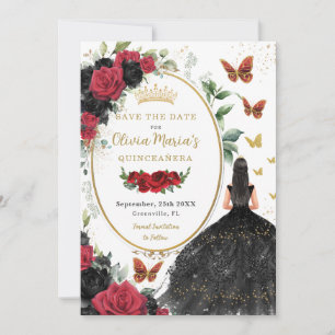 Save The Date Floral Rose rouge et noir Quinceañera