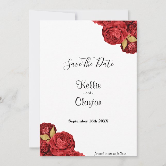 Save The Date Floral Rouge Et Or Enregistrer La Date (Devant)