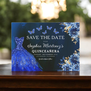 Save The Date Floral Royal Blue Princess Anniversaire Quinceaner