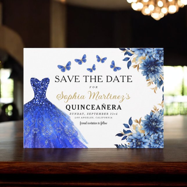 Save The Date Floral Royal Blue Princess Anniversaire Quinceaner (Créateur téléchargé)