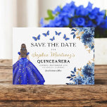 Save The Date Floral Royal Blue Princess Anniversaire Quinceaner<br><div class="desc">Célébrez en style avec l'invitation Floral Pink and Gold Princess Anniversaire Quinceañera. Cet élégant design présente des fleurs roses douces associées à des accents dorés luxueux, parfaits pour une fête royale et mémorable du 15e anniversaire. L'invitation incarne grâce et sophistication, digne d'une princesse. Les délicats détails floraux et l'or chatoyant...</div>