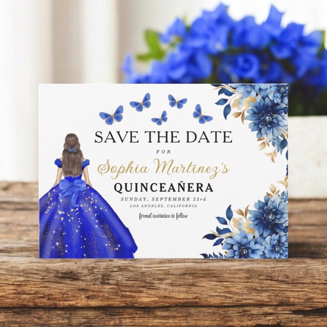 Save The Date Floral Royal Blue Princess Anniversaire Quinceaner (Créateur téléchargé)