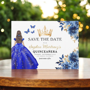 Save The Date Floral Royal Blue Princess Anniversaire Quinceaner