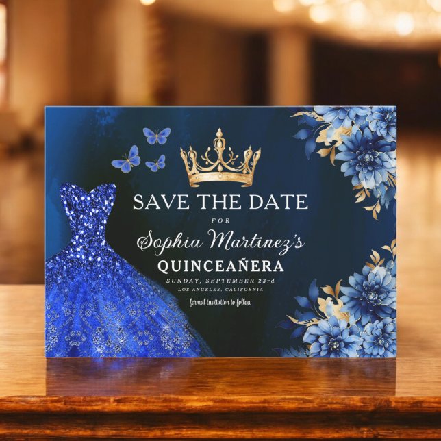 Save The Date Floral Royal Blue Princess Anniversaire Quinceaner (Créateur téléchargé)