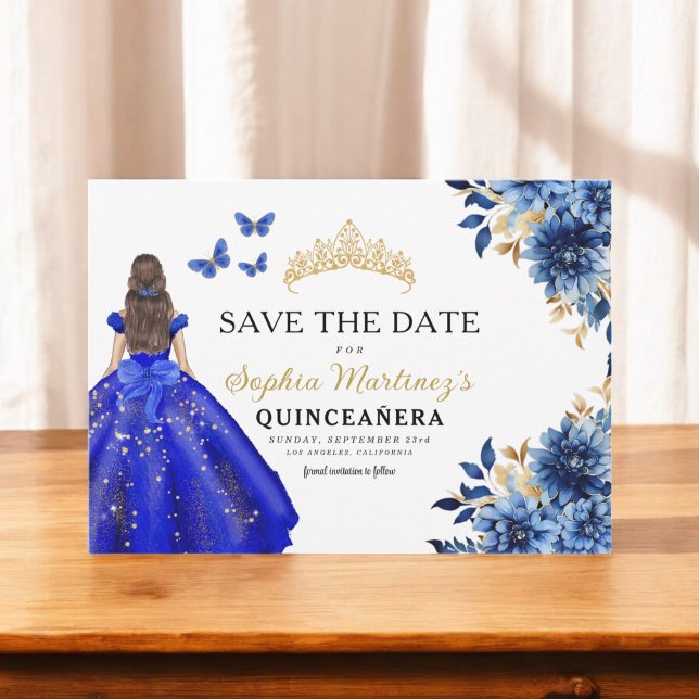 Save The Date Floral Royal Blue Princess Anniversaire Quinceaner (Créateur téléchargé)