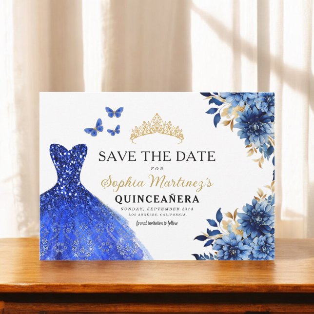Save The Date Floral Royal Blue Princess Anniversaire Quinceaner (Créateur téléchargé)
