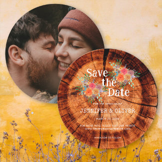 Save The Date Floral Rustique Bois écorce Mariage Photo