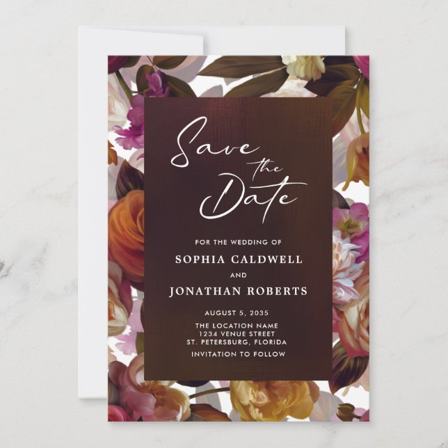 Save The Date Floral Splendor QR Code Moderne Moody Mariage (Devant)