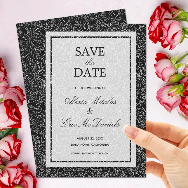 Save The Date Floral sur noir (Créateur téléchargé)