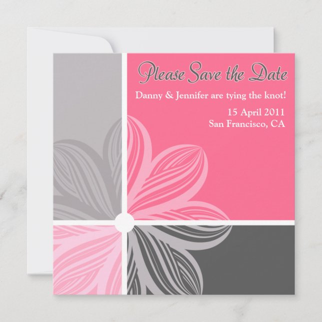 Save The Date Floral Sweep Pink Grey S'il vous plaît enregistrer (Devant)