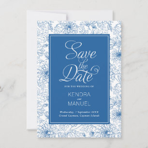 Save The Date Floral Toile Français Bleu Chinoiserie Mariage