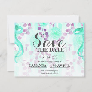 Save The Date Floral Turquoise Mariage Purple Handfasting