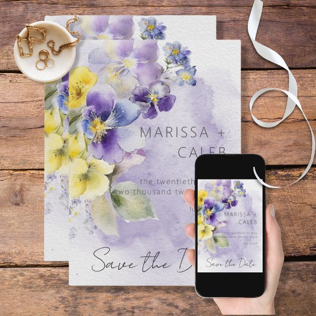 Save The Date Floral violet et jaune Mariage moderne (Créateur téléchargé)
