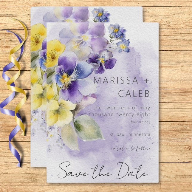 Save The Date Floral violet et jaune Mariage moderne (Purple & Yellow Floral Modern Wedding Save The Date)