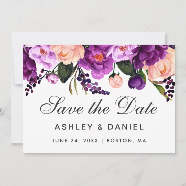 Save The Date Floral Violet Ultra Violet Enregistrer La Date (Devant)
