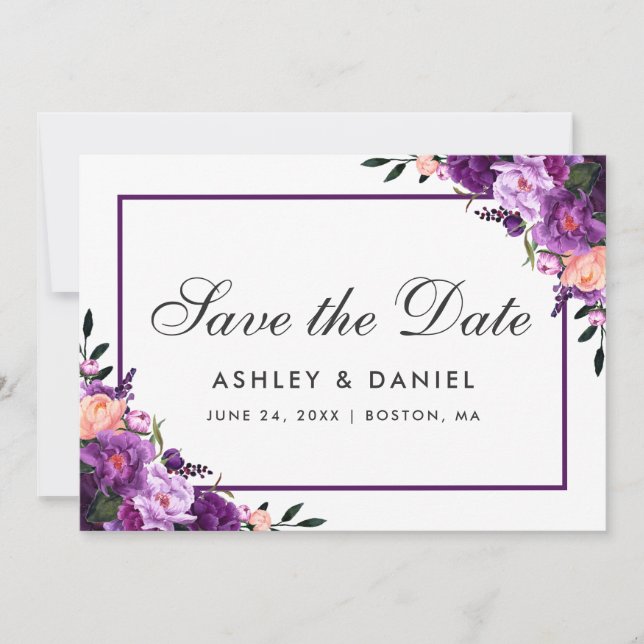 Save The Date Floral Violet Ultra Violet Enregistrer La Date FP (Devant)