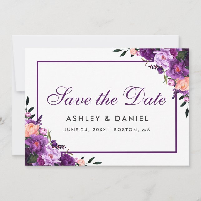 Save The Date Floral Violet Ultra Violet Enregistrer La Date PS (Devant)