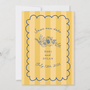 Save The Date Floral Yellow Stripe Botanique Enregistrer La Date