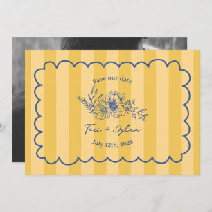Save The Date Floral Yellow Stripe Botanique Enregistrer La Date