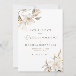 Save The Date Florales d'hiver en argent blanc Quinceañera