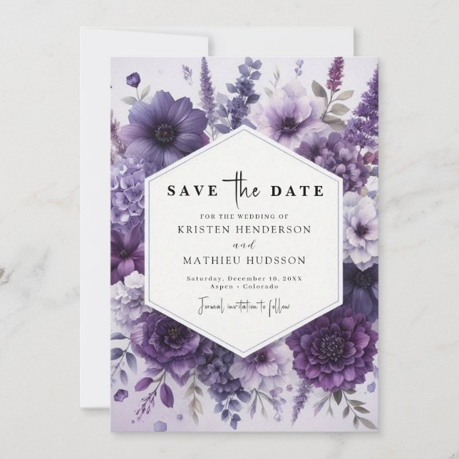 Save The Date Florales modernes Mariage floral violet (Devant)