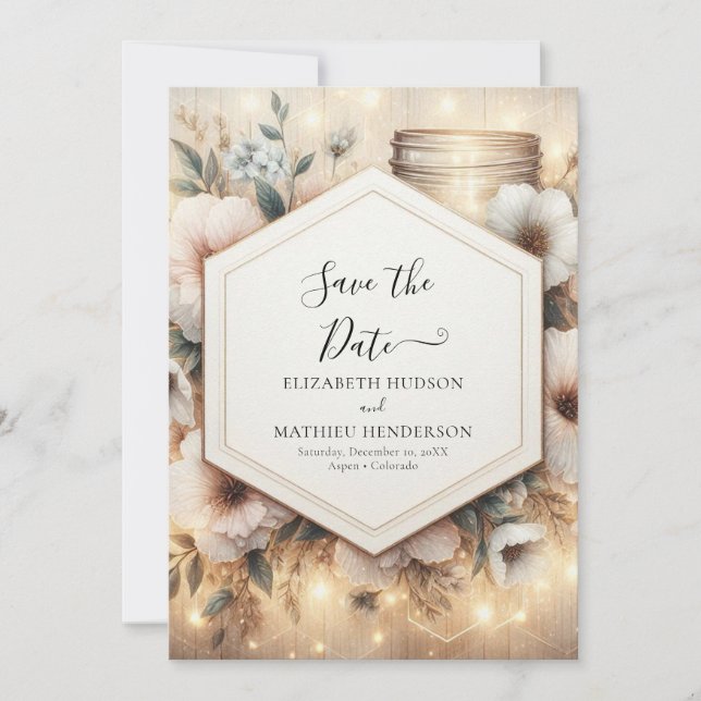 Save The Date Florales numériques Mason Jar Mariage (Devant)
