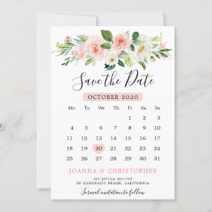 Save The Date Florales rose pâle Calendrier botanique moderne