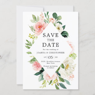 Save The Date Florales rose pâle Mariage botanique moderne