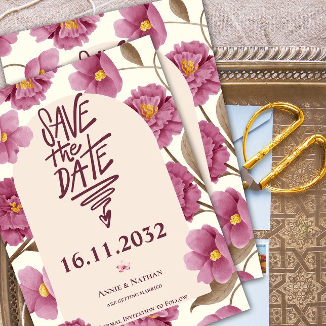 Save The Date Florales roses jolie cadre Mariage Enregistrer la  (Pink Florals Pretty Frame Wedding Save the Date Invitation)