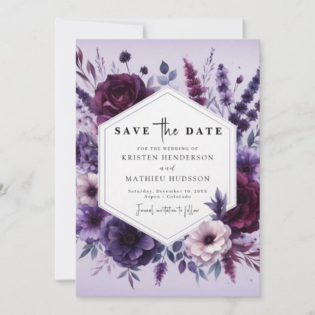 Save The Date Florales uniques Mariage floral violet (Devant)