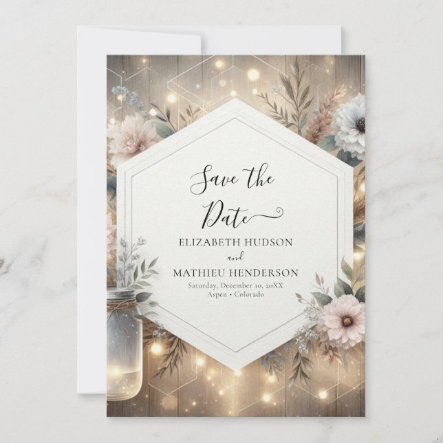 Save The Date Florales Whimsical Mason Jar Mariage (Devant)