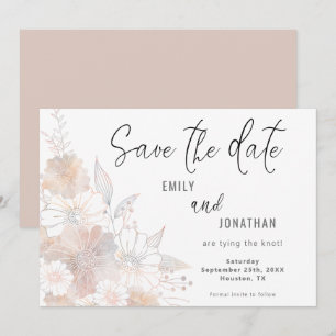 Save The Date Florals Blush Peach Grey Mariage Enregistrer La Da