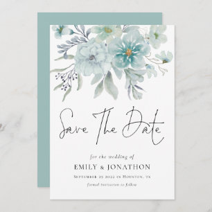 Save The Date Floraux Turquoises de Mist de mer Mariage de code