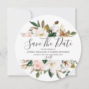 Save The Date Flore blanche et blanche Élégante Mariage moderne