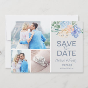 Save The Date Flore bleu poussiéreux Collage photo Gray 3