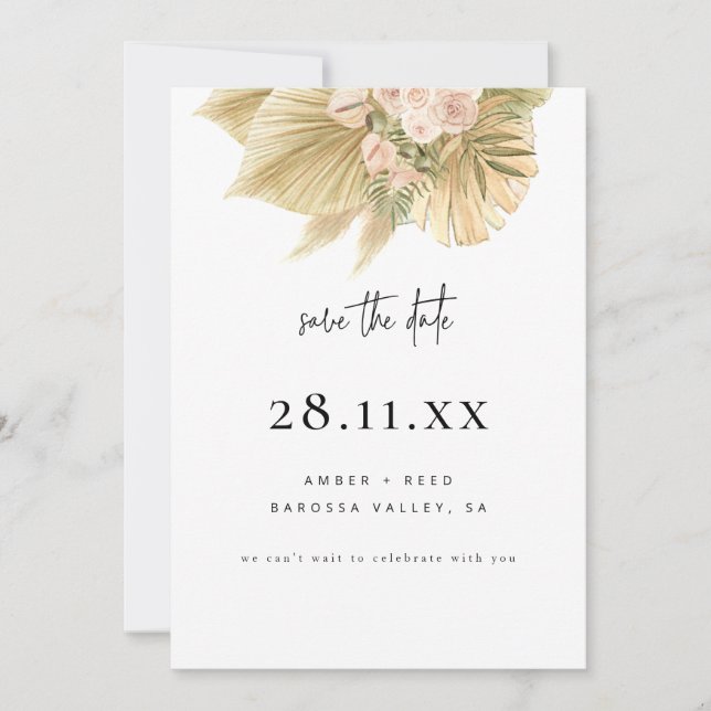 Save The Date Flore de laiton moderne Boho Pampas (Devant)