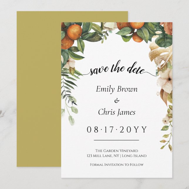 Save The Date Flore d'or | Élégante verdure d'Eucalyptus (Devant / Derrière)
