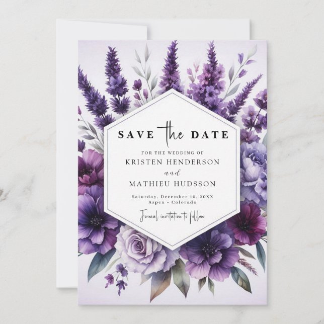 Save The Date Flore numérique Mariage floral violet (Devant)