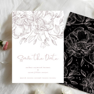 Save The Date Flore rose pâle Non Photo Romantique Élégant