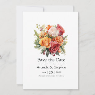 Save The Date Flore rouge, orange et de sable