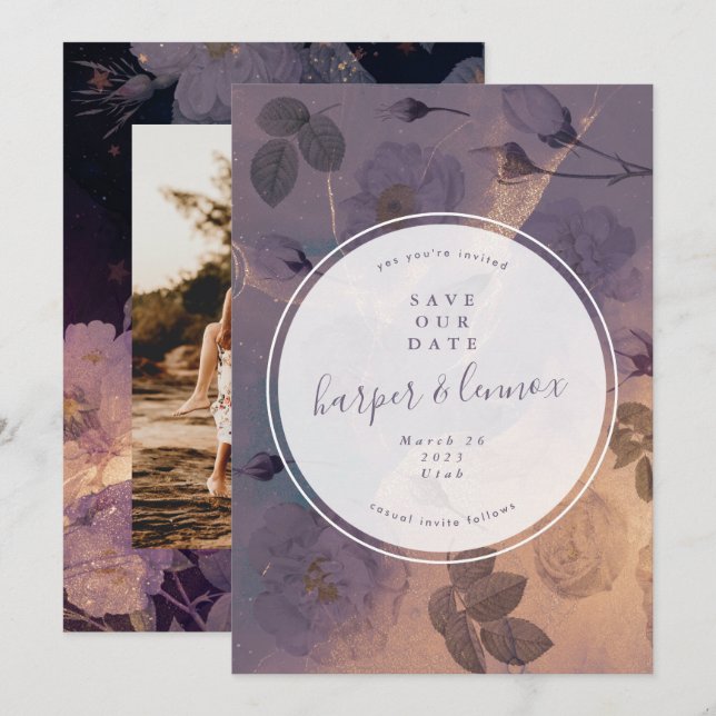 Save The Date Flore violette spectaculaire Cercle d'automne phot (Devant / Derrière)