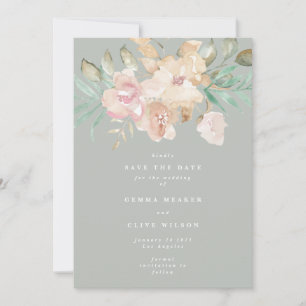 Save The Date Flores d'aquarelle rustique sur Sage Green Photo