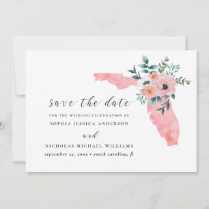 Save The Date Floride. Élégantes fleurs roses. Aquarelle florale