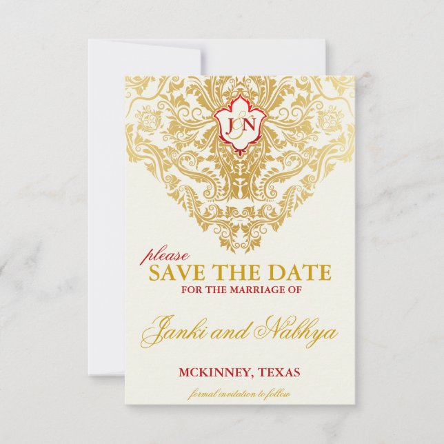Save The Date Flouris fantaisie Mariage doré Sauvez les dates (Devant)