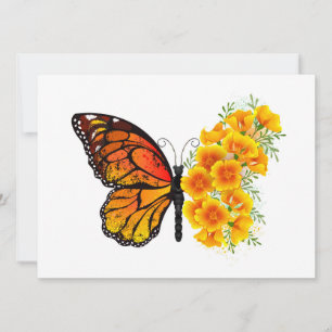 Save The Date Flower Butterfly with Yellow California Poppy