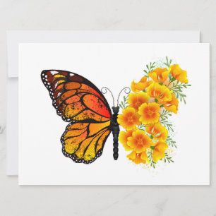 Save The Date Flower Butterfly with Yellow California Poppy